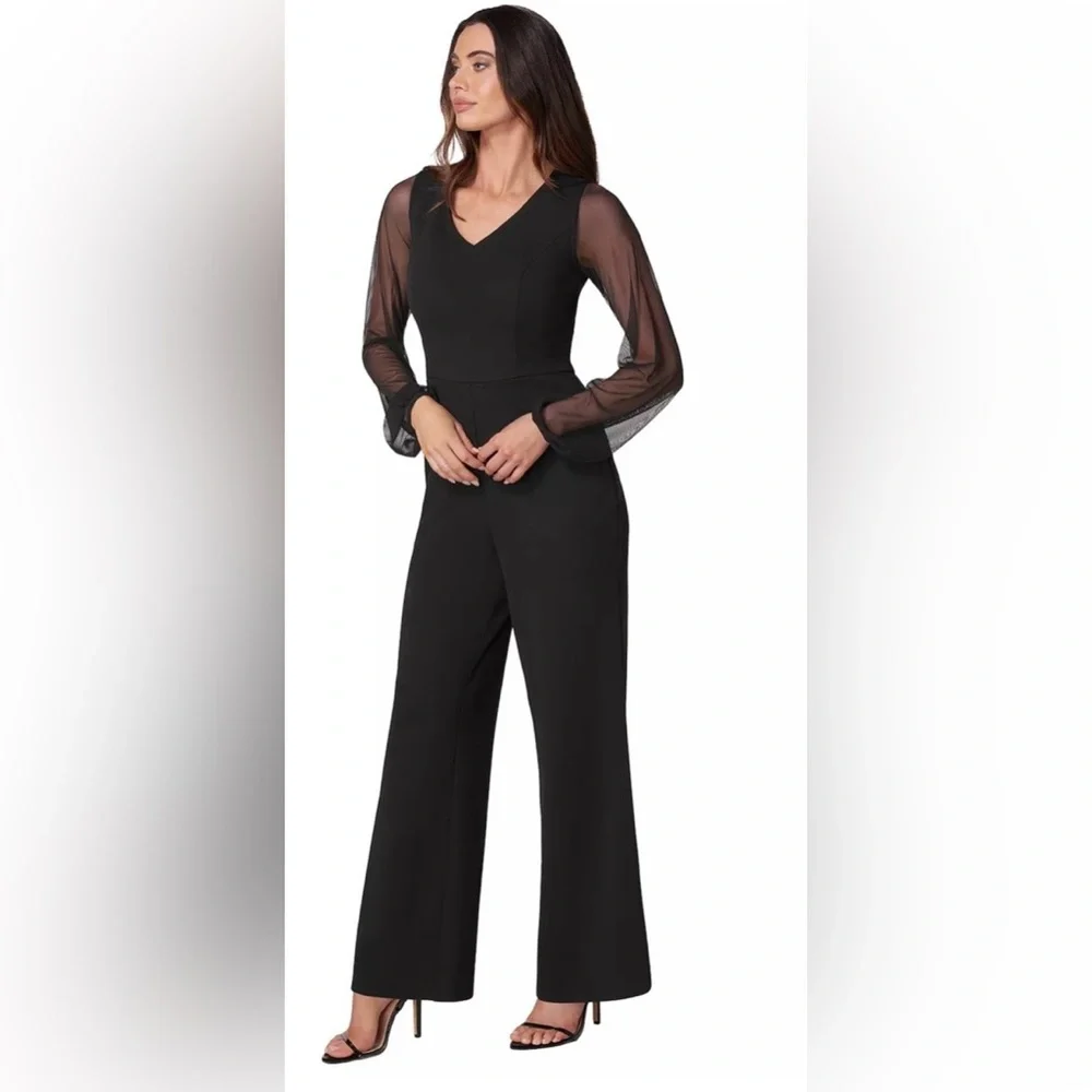 Women's bebe V-Neck Jumpsuit With Powermesh Sleeve Size L - Picture 3 of 6